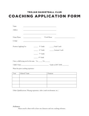 Coach Application Form Template 